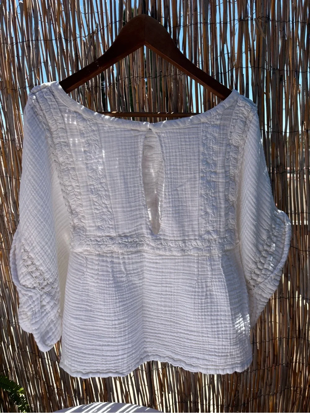 Free People Eden Lace Tee Optic White Crochet Blouse Size L